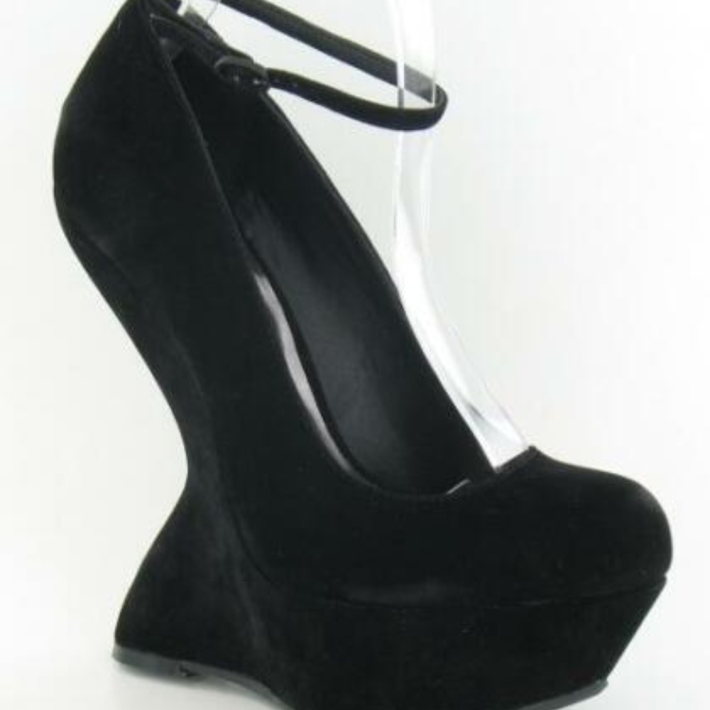 Womens Black Platform Wedges with Ankle Straps